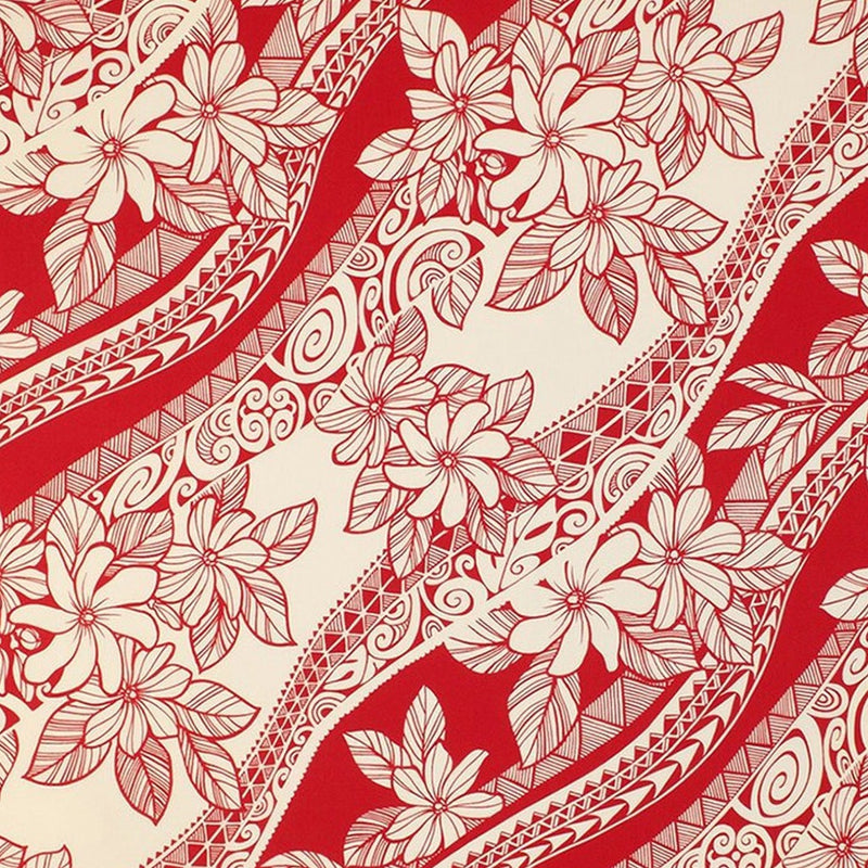 Polynesian Tribal Flower Print - Red / Beige