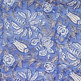 Blue With White And Grey Flower Hand Block Print