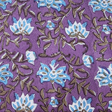 Purple With Blue Flower Hand Block Print