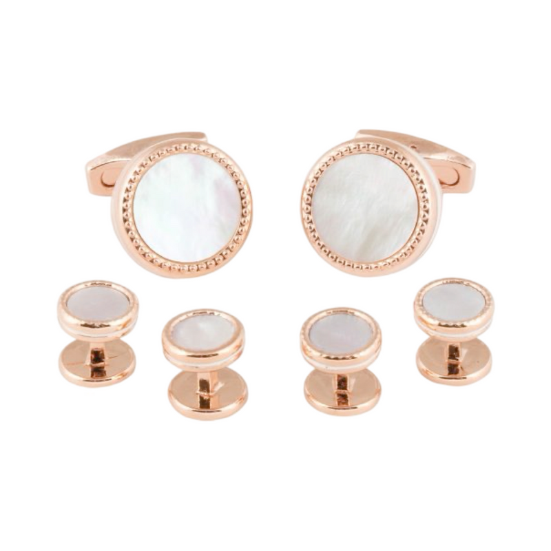 Rose Gold Mother Of Pearl Cufflinks And Studs