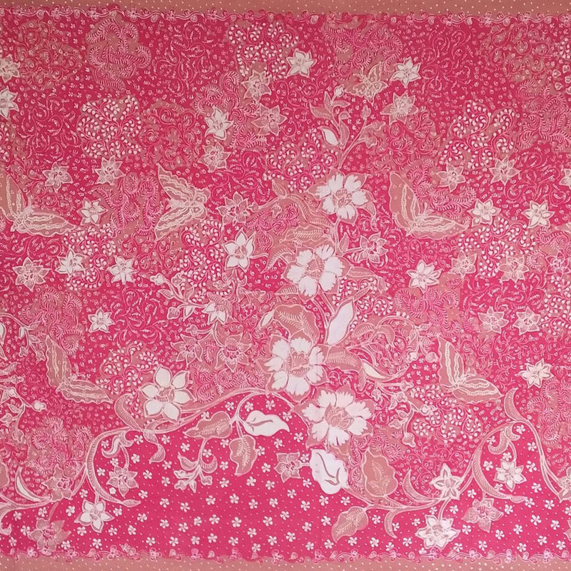 Pink Flowers & Butterflies Hand Drawn Indonesian Cotton Batik Tulis