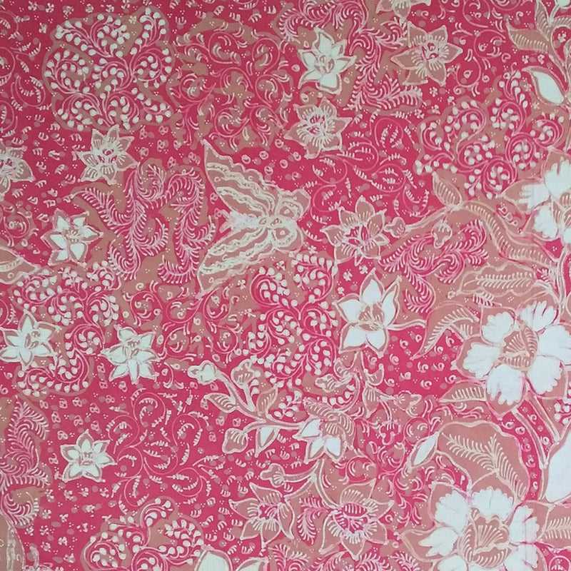 Pink Flowers & Butterflies Hand Drawn Indonesian Cotton Batik Tulis