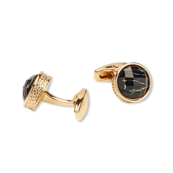 Black Onyx Stud 18K Gold Plated Cufflinks