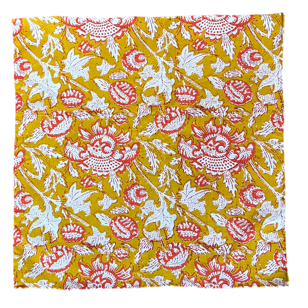 Hand Block Print Pocket Square - Mustard