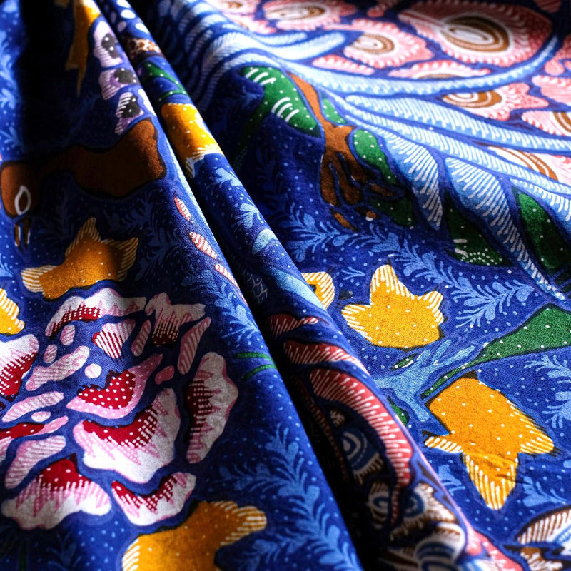 "Merak" (the Peacock) Motif Hand Drawn Indonesian Cotton Batik Tulis - BLUE