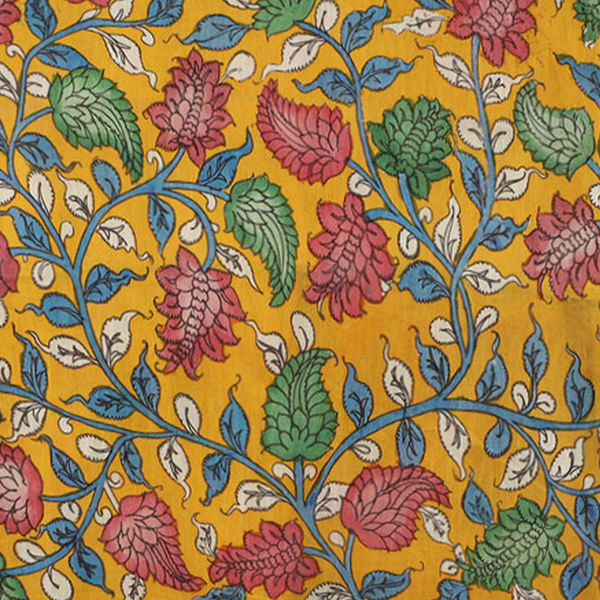 Hand Painted Kalamkari Silk Cotton - YELLOW