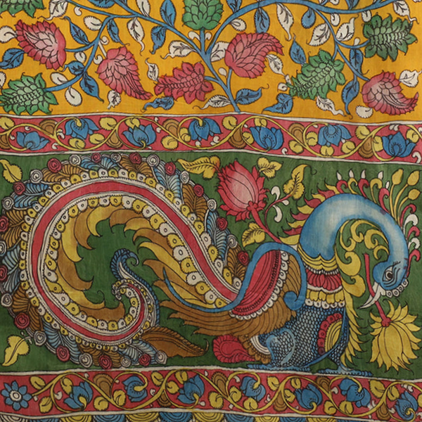 Hand Painted Kalamkari Silk Cotton - YELLOW