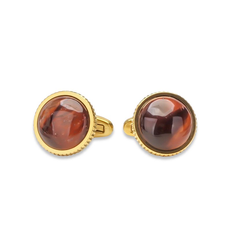 Dark Red Amber 18k Gold Cufflinks