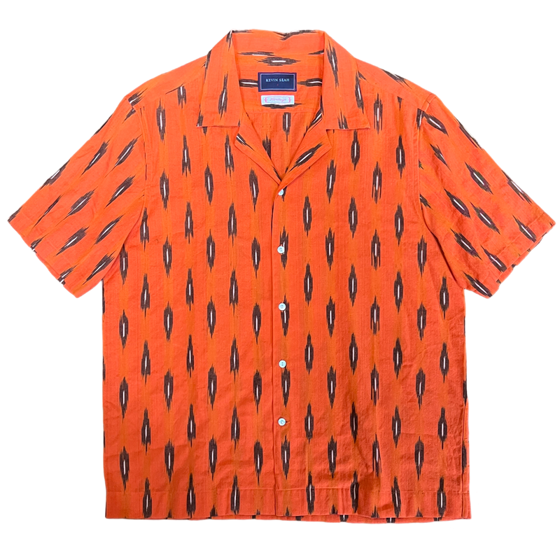 Hand Loomed Ikat Short Sleeve Shirt - ORANGE