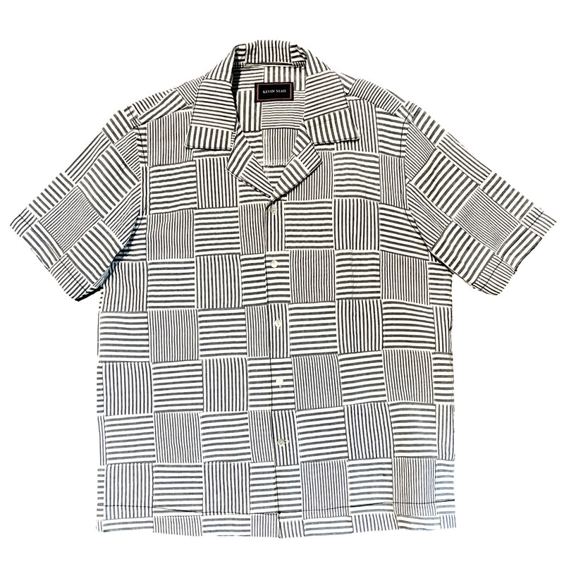 STRIPE SEERSUCKER PATCHWORK COTTON SHORT SLEEVED SHIRT