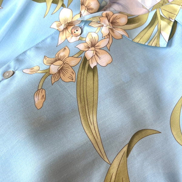 Printed Rayon Hawaiian Shirt - BAMBOO ORCHID LIGHT BLUE