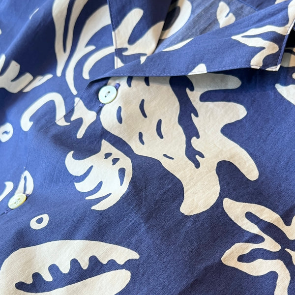 Printed Cotton Hawaiian Shirt - BLUE