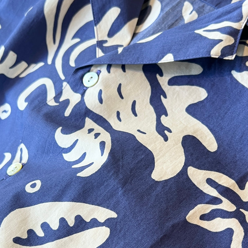 Printed Cotton Hawaiian Shirt - BLUE