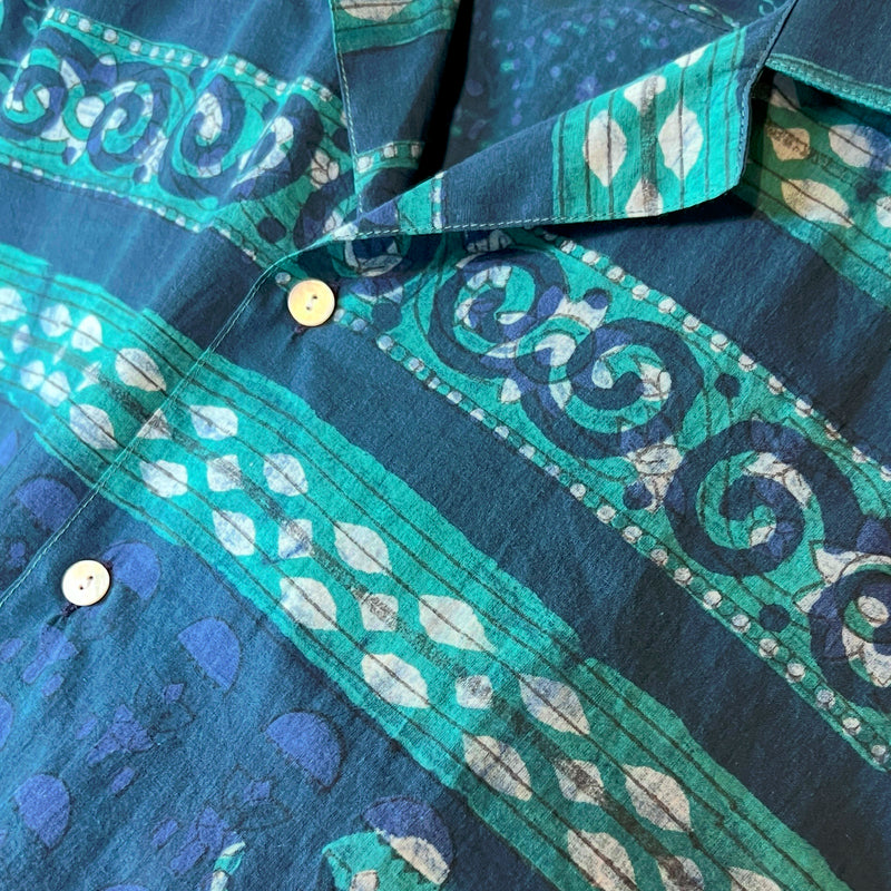 Block Print Short Sleeved Shirt - Blue / Green