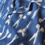 Block Print Short Sleeve Shirt - "SCISSORS" BLUE