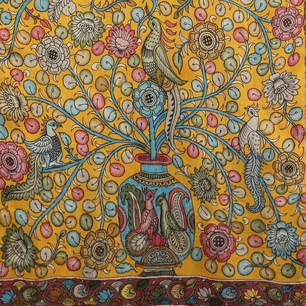 Hand Painted Kalamkari Silk Cotton - YELLOW