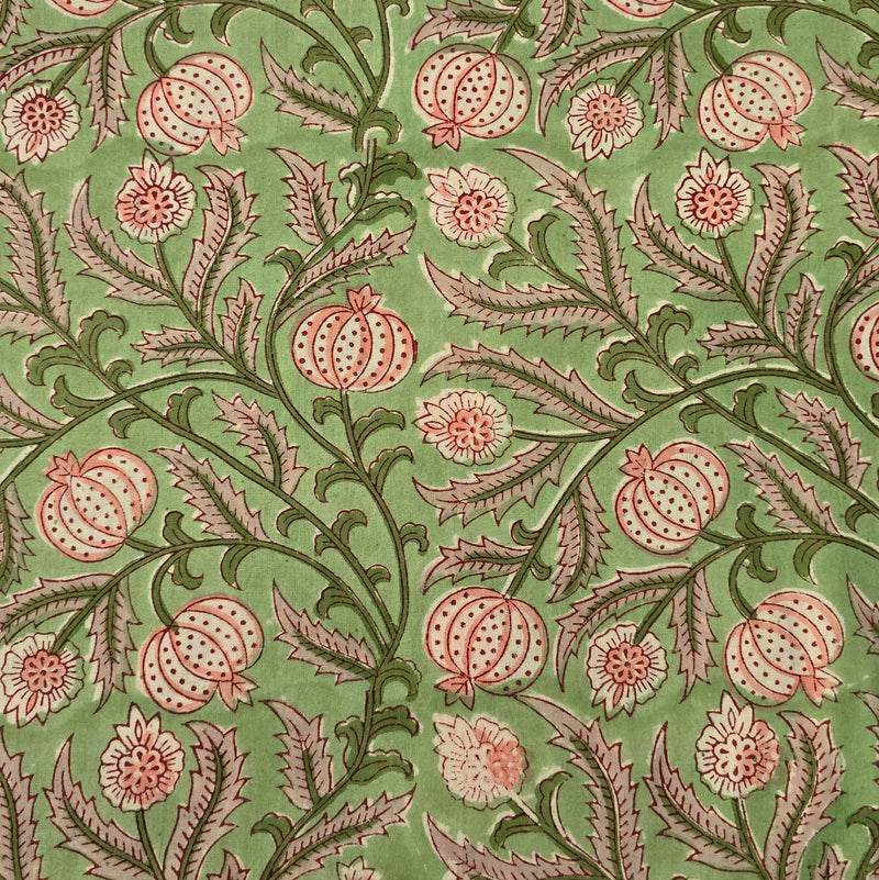 Jaipuri Green With Pink Onion Hand Block Print