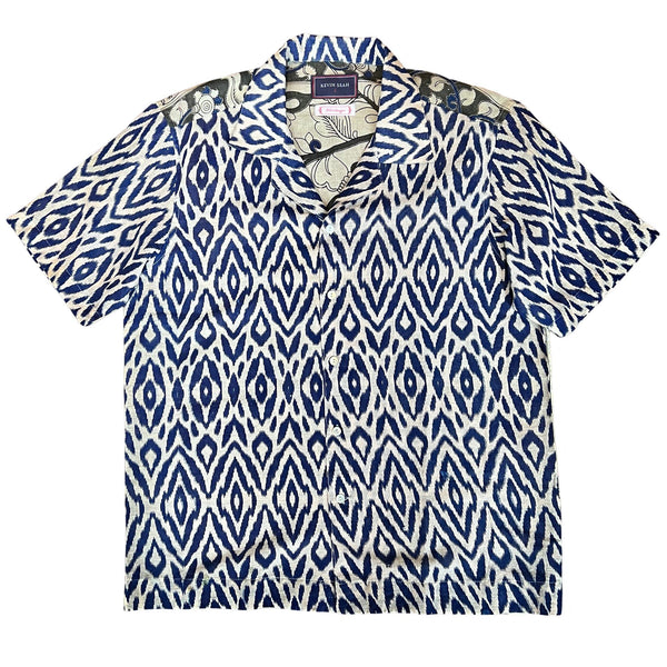 "BIRDS" Series Hand Painted Short Sleeved Shirt - NAVY