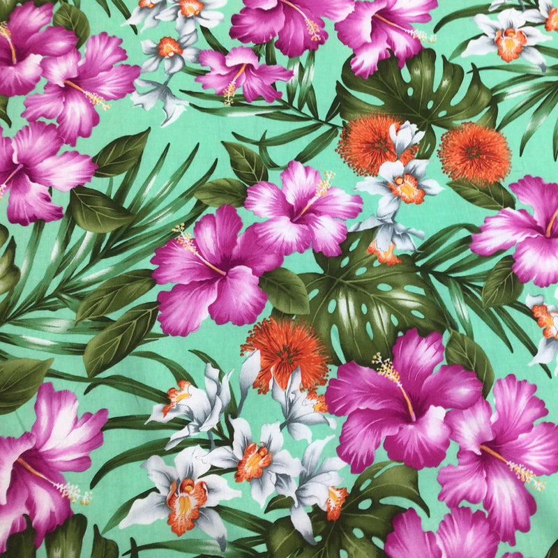 Green / Purple Tropical Hawaiian Cotton Print