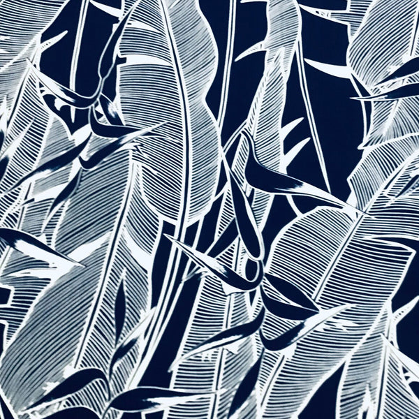 Navy Blue Heliconia Flower Hawaiian Cotton Print