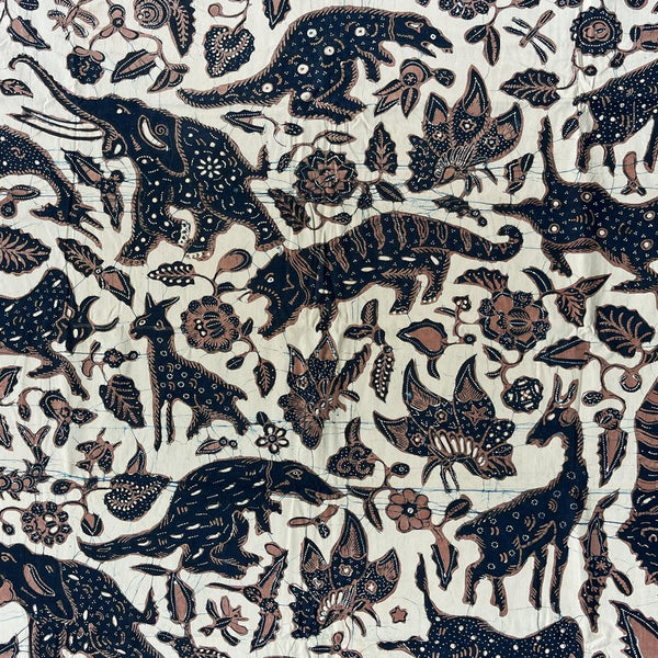 Vintage 1950's Indonesian Hand Drawn Cotton Batik with Mythological Creatures Design