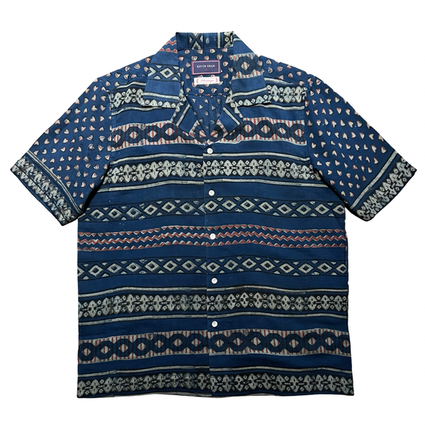 Block Print Short Sleeved Shirt - Navy