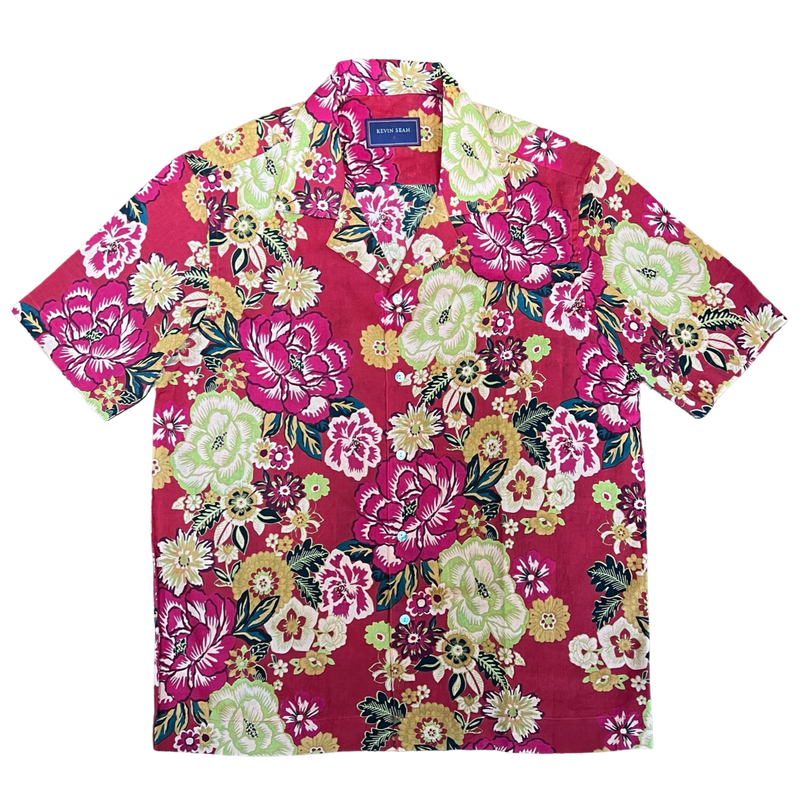 Printed Cotton Hawaiian Shirt - RED