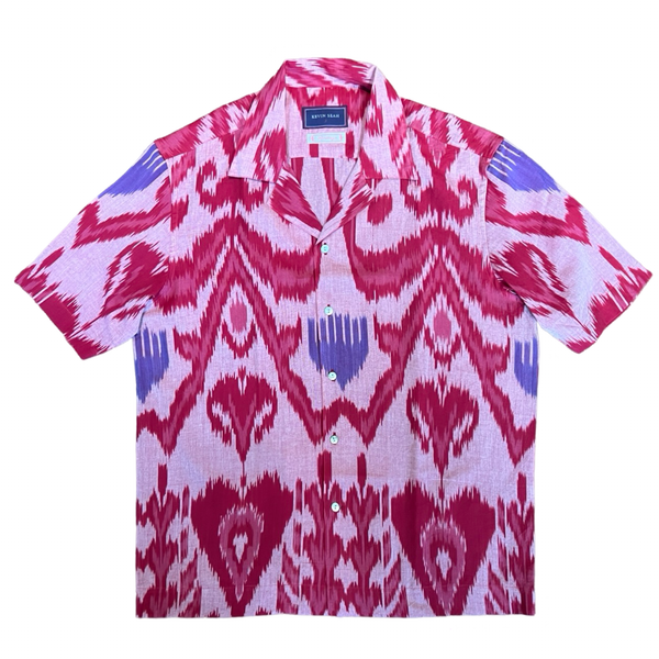 Hand Loomed Ikat Short Sleeve Shirt - PINK