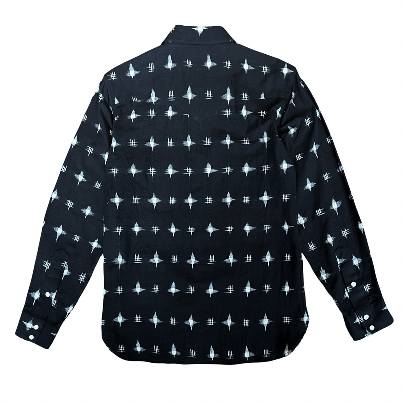 Hand-loomed Cotton Ikat Western Shirt - Black