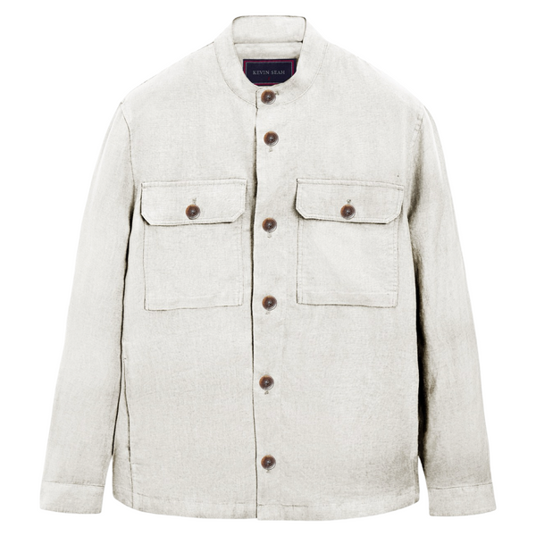 Mao Collar Cotton Linen Overshirt (Made to order)