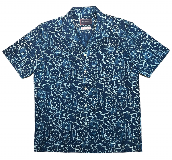 Block Print Short Sleeved Shirt - BLUE