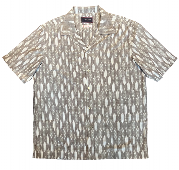 Hand Loomed Ikat Short Sleeve Shirt - LIGHT BROWN