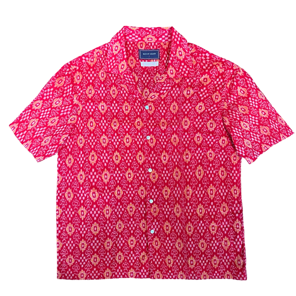 Hand Loomed Ikat Short Sleeve Shirt - RED