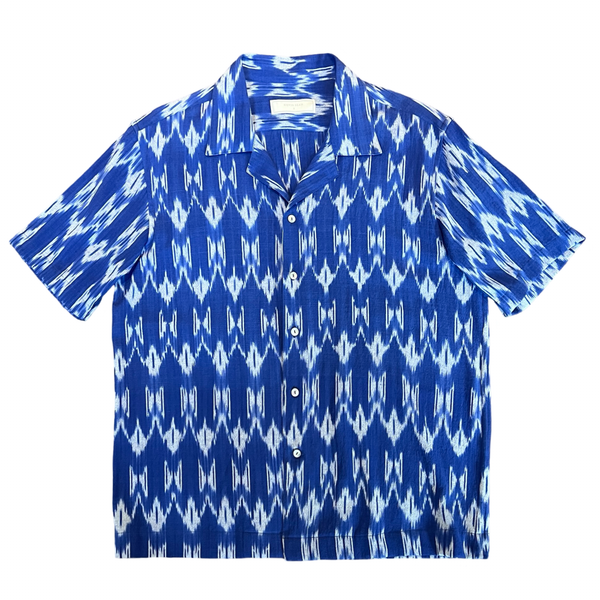 Hand Loomed Ikat Short Sleeve Shirt - BLUE