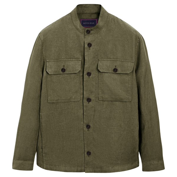 Mao Collar Cotton Linen Overshirt (Made to order)