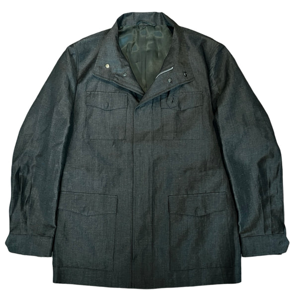 M65 Linen Field Jacket with Adjustable Waist Pull - Dark Green