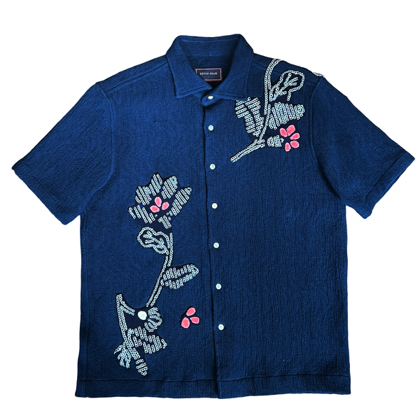 ART SERIES - INDIGO DYED JAPANESE COTTON JACQUARD SHORT SLEEVE SHIRT