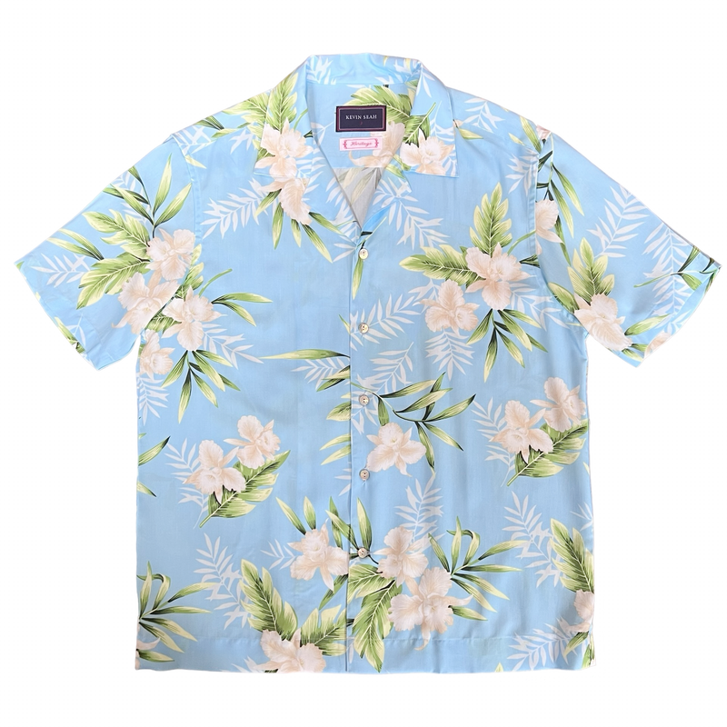 Printed Rayon Hawaiian Shirt - LIGHT BLUE