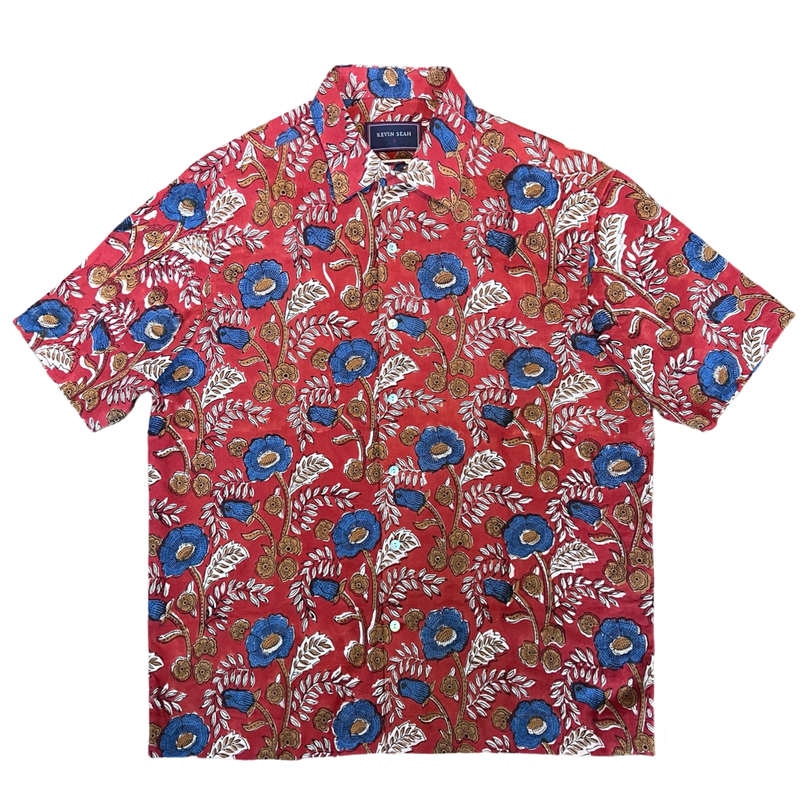 Block Print Short Sleeved Shirt - RED