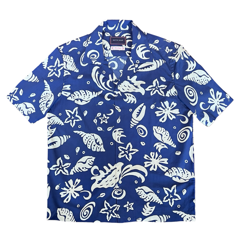 Printed Cotton Hawaiian Shirt - BLUE