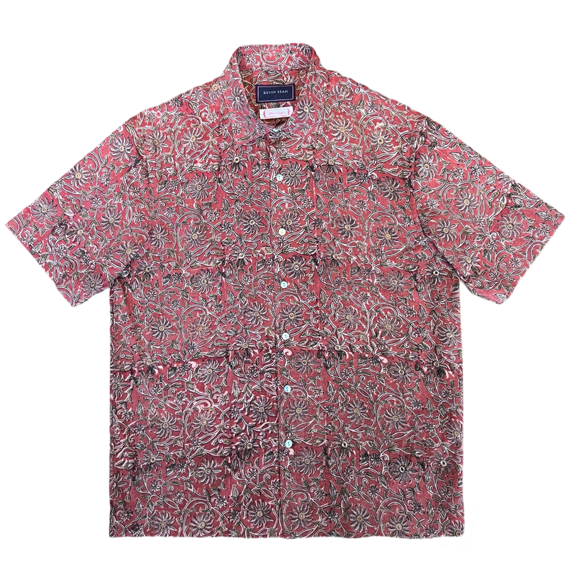 Block Print Short Sleeved Shirt - BRICK