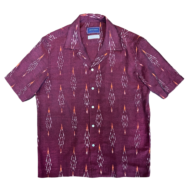 Hand Loomed Ikat Short Sleeve Shirt - MAROON