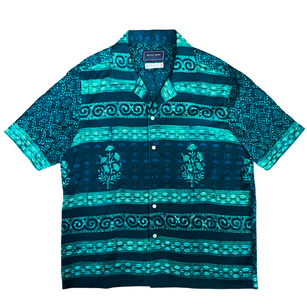 Block Print Short Sleeved Shirt - Blue / Green