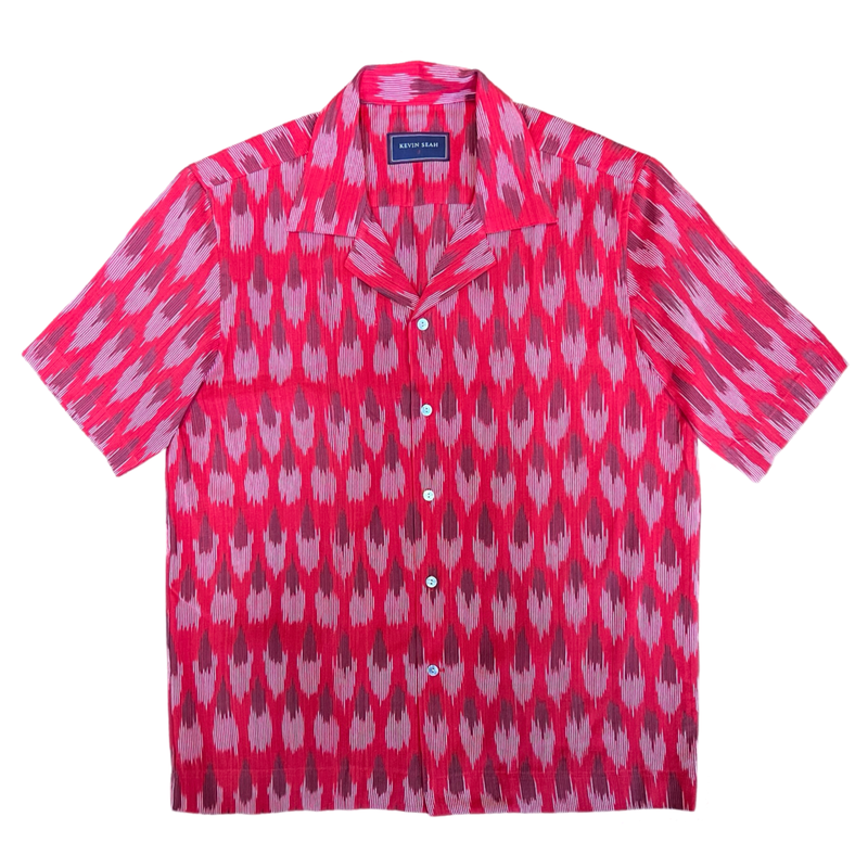 Hand Loomed Ikat Short Sleeve Shirt - RED