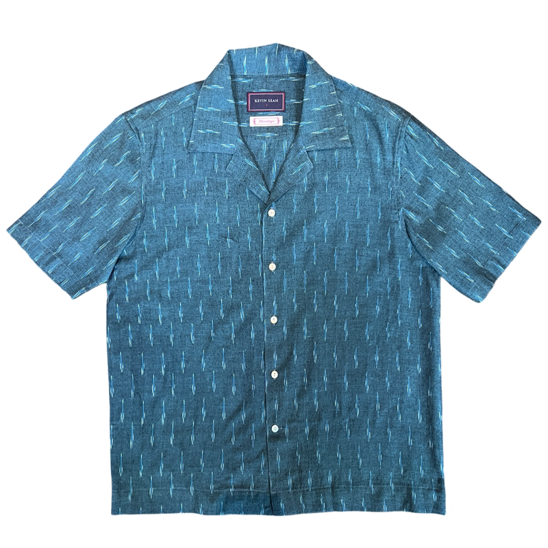 Hand Loomed Ikat Short Sleeve Shirt - TEAL